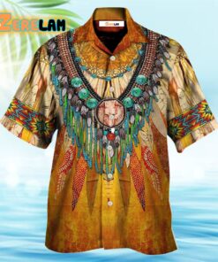 Native Cool Style Love Peace Orange Hawaiian Shirt