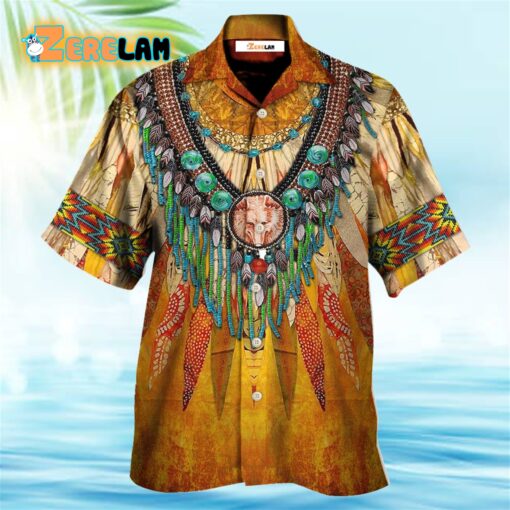 Native Cool Style Love Peace Orange Hawaiian Shirt