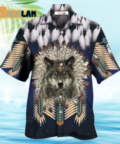 Native Wolf Feathers Dark Style Hawaiian Shirt