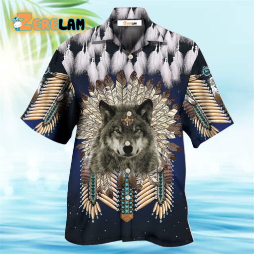 Native Wolf Feathers Dark Style Hawaiian Shirt