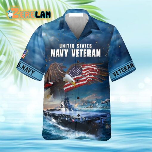 Navy United States Veteran Eagles And Ships US Hawaiian Shirt