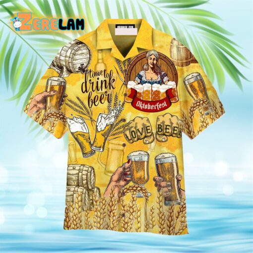 Oktoberfest Time To Drink Beer Light Yellow Hawaiian Shirt