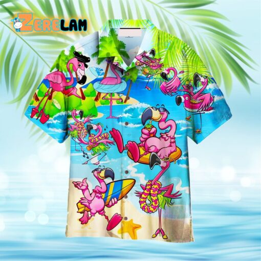 Pink Flamingo On Beach Summer Hawaiian Shirt