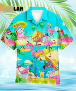 Pink Flamingo On The Beach Summer Hawaiian Shirt