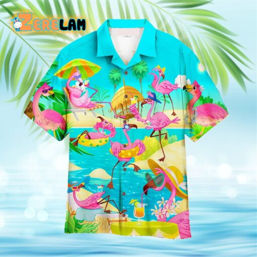 Pink Flamingo On The Beach Summer Hawaiian Shirt