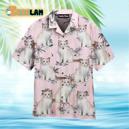 Pretty Bicolor Ragdoll Kitten On Pink Island Hawaiian Shirt