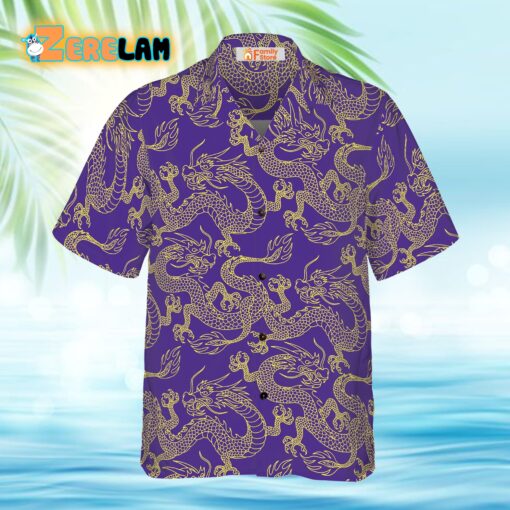 Purple And Gold Edition Oriental Dragon Hawaiian Shirt