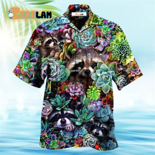 Raccoon Animals Succulent Hawaiian Shirt