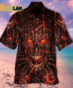 Red Lava Skulls Hawaiian Shirt