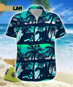 Reining Horse On Beach Blue Green Hawaiian Shirt