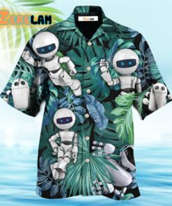 Robot Tropical Leaf So Excited Hawaiian Shirt