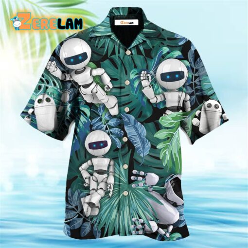 Robot Tropical Leaf So Excited Hawaiian Shirt