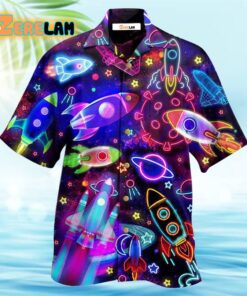 Rocket Galaxy Shoot For The Stars Glowing Hawaiian Shirt