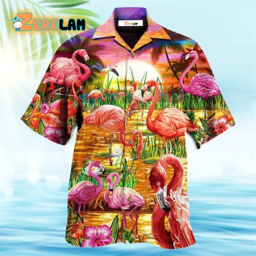 Romantic Sunset With Flamingo Hawaiian Shirt