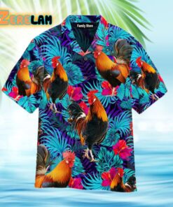 Rooster Blue Neon Tropical Hawaiian Shirt