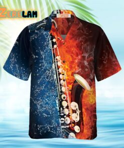 Saxophone With Water And Flame Hawaiian Shirt