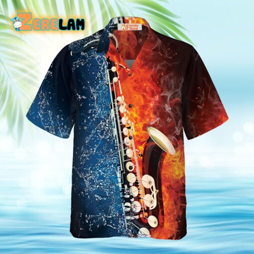 Saxophone With Water And Flame Hawaiian Shirt