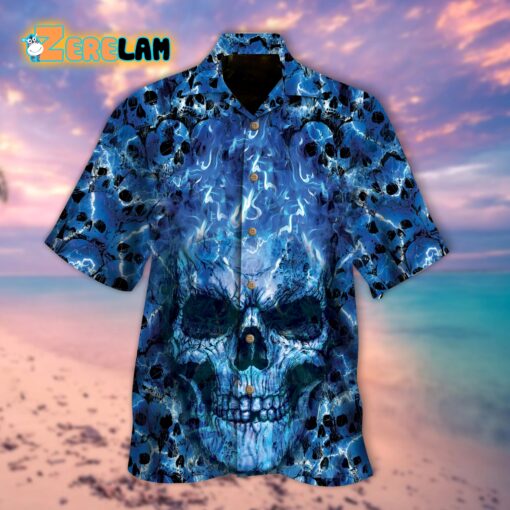 Seamless Skull Blue Smoke Hawaiian Shirt