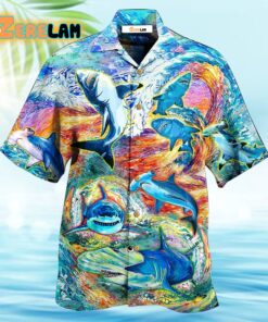 Shark Blue Pattern Hawaiian Shirt - Zerelam