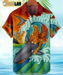 Shark Surfing In The Ocean Hawaiian Shirt
