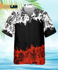 Skeleton Colorblock Print Hawaiian Shirt