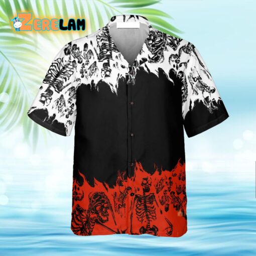 Skeleton Colorblock Print Hawaiian Shirt