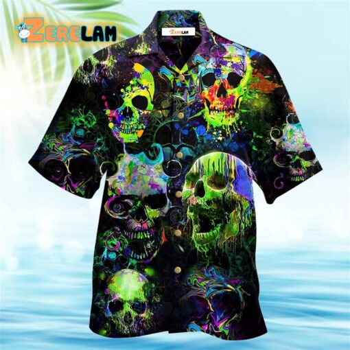 Skull Green Color Splash Hawaiian Shirt