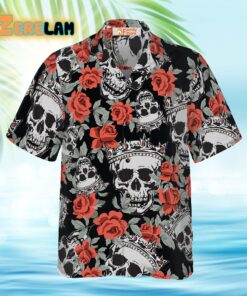 Skull With Crown And Red Rose Hawaiian Shirt