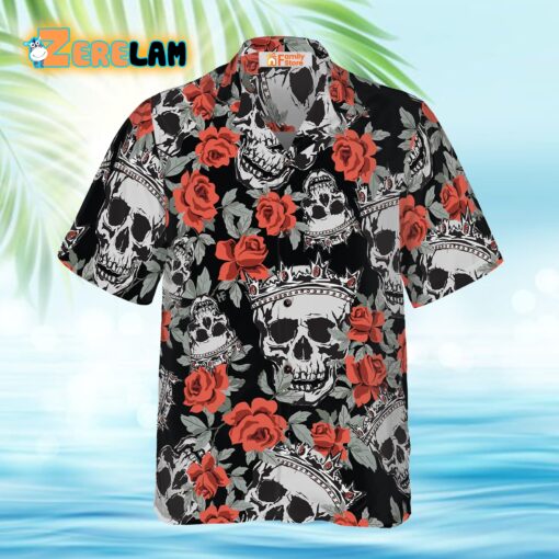 Skull With Crown And Red Rose Hawaiian Shirt