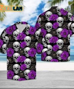 Skull With Purple Flower Hawaiian Shirt