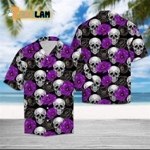 Skull With Purple Flower Hawaiian Shirt