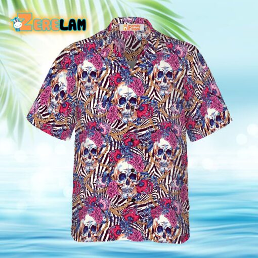 Skull With Roses On Zebra Background Hawaiian Shirt