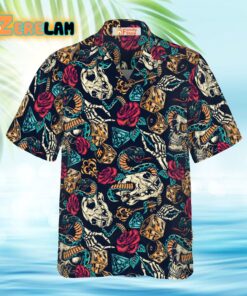 Skulls With Blue Snakes And Red Roses Hawaiian Shirt