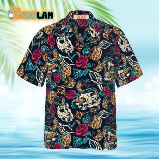 Skulls With Blue Snakes And Red Roses Hawaiian Shirt