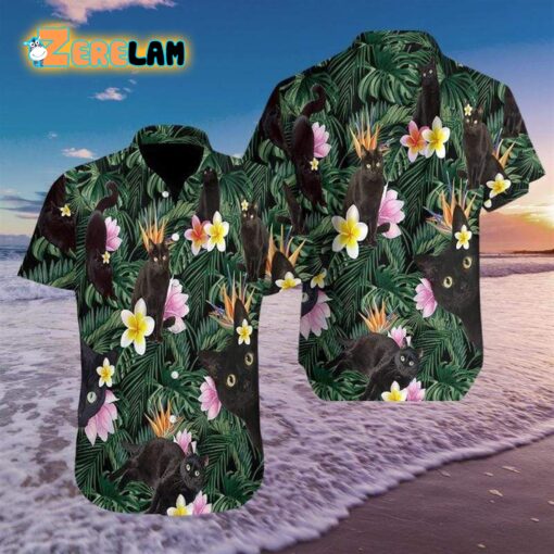 So Cute Black Cat Tropical Hawaiian Shirt