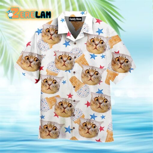 Surprised Cat Thinking About Ice Cream Hawaiian Shirt