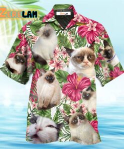 Tropical Floral Lovely Siamese Cat Hawaiian Shirt