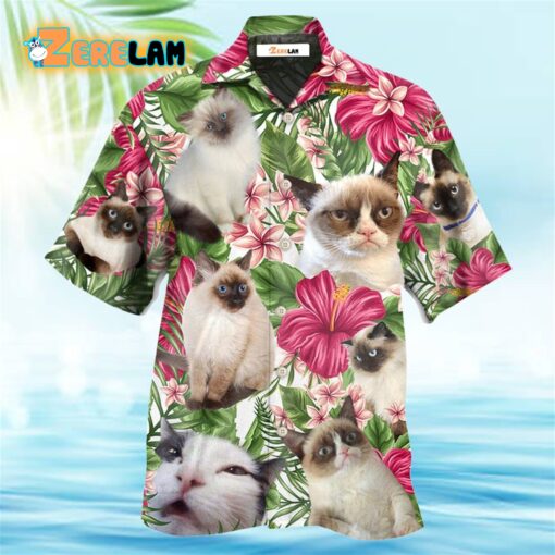 Tropical Floral Lovely Siamese Cat Hawaiian Shirt