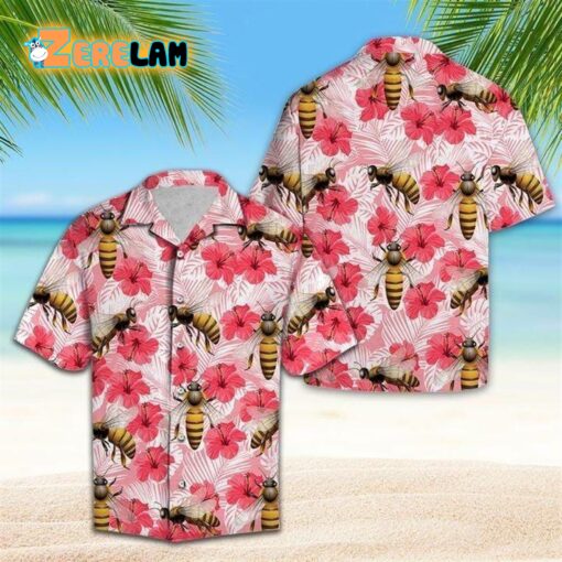 Tropical Flowers Bee Hibiscus Hawaiian Shirt