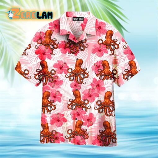Tropical Flowers Hibiscus Octopus Hawaiian Shirt