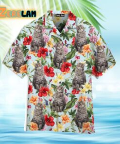 Tropical Flowers Maine Coon Cats Hawaiian Shirt