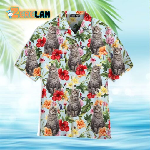 Tropical Flowers Maine Coon Cats Hawaiian Shirt