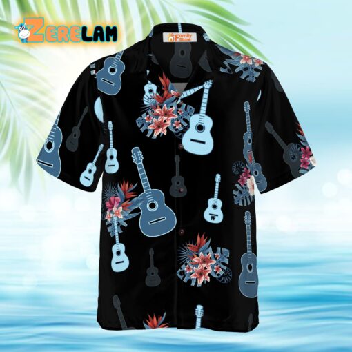 Tropical Guitar & Leaves Hawaiian Shirt