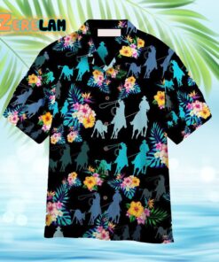 Tropical Team Roping Black Hawaiian Shirt