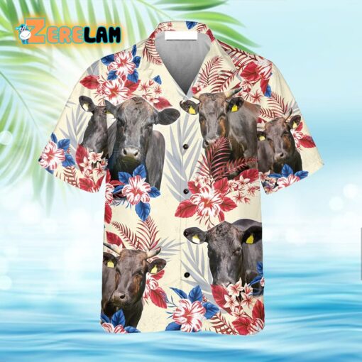 Wagyu Pattern US Flag Farm Cow Hawaiian Shirt