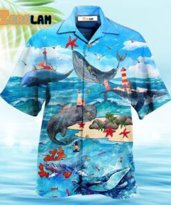 Whale Love Ocean Love Sky Blue Sky Hawaiian Shirt