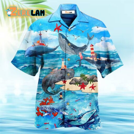Whale Love Ocean Love Sky Blue Sky Hawaiian Shirt