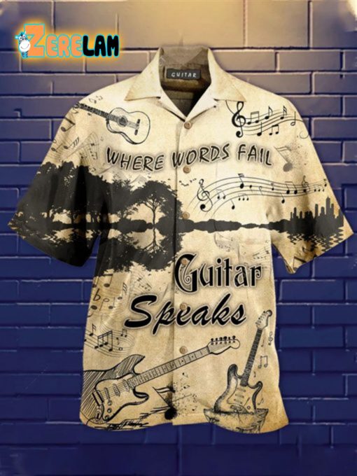 Where Words Fail Guitar Speaks Vintage Hawaiian Shirt