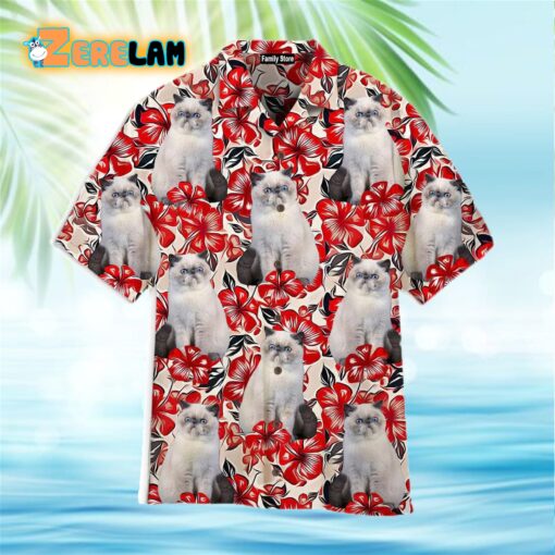 White Cat On Red Flower Hawaiian Shirt