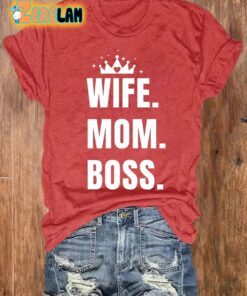 Wife Mom Boss Print Casual T Shirt 1